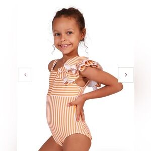 Habitual Girl's Rumba Glow Striped One-Piece Swimsuit, Orange - Size 2